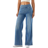2025 new denim wide-leg pants women's high waist and thin multi-pocket straight loose cat beard horse Liu  casual pants