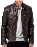 2021 Hot Trade Express Men's Large Size Zipper Cardigan Pocket PU Leather Stand-Up Collar Slim Leather Jacket Wholesale