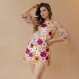 M New  INS direct sales three-dimensional flower mesh lace embroidery hip wrap slim and thin sexy dress