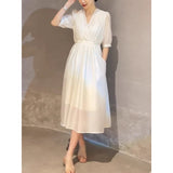 dress women's summer  new high-end light luxury temperament celebrity looking thin waist gentle wind skirt