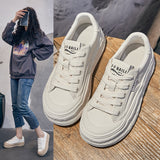 woloong Women's White Versatile Platform Round Head Sneakers