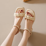 WOLOONG Women's Chunky Summer Buckle All-match Square Toe Heels