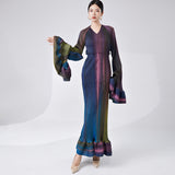 2025 Unique dress summer high sense design sense niche horn sleeve gradual change temperament elegant pleated dress long dress
