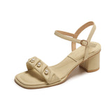 WOLOONG Women's Chunky Summer Buckle All-match Square Toe Heels