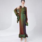 2025 Unique dress summer high sense design sense niche horn sleeve gradual change temperament elegant pleated dress long dress
