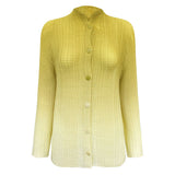 spring gradual change pleated chiffon shirt versatile casual small open neck sweet thin long sleeve printed top women