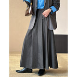 2025  spring new retro pleated high waist thin versatile A-shaped large skirt medium and long skirt 2592