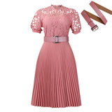 WOLOONG D499 2025 women's clothing New new short-sleeved lace splicing pleated African dress cross-border dress skirt