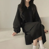 WOLOONG Japan Korean version solid color autumn and winter POLO collar spring and autumn 2023 new velvet loose lazy style long dress