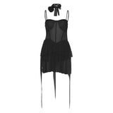 2025 style popular spring new women's clothing personalized bow neck sweet spice girl solid color short dress dress