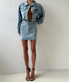Popular,   new long-sleeved denim dress spring women's  design super short top thin suit short skirt