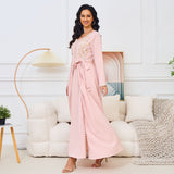 MT108 Middle East New Popular trade Muslim robe women's clothing, beaded new round neck long-sleeved dress abaya