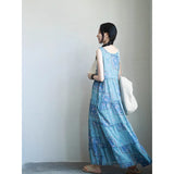 summer new retro literary and fresh loose suspender women's skirt printed loose large size vest dress