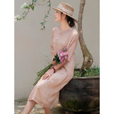 Literary and retro high-end cotton and linen improved cheongsam dress Chinese style Zen women's clothing cotton and linen tea clothing women's spring and summer