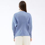 New pleated top women's spring women's clothing solid color long-sleeved crew neck t-shirt niche splicing temperament bottoming shirt