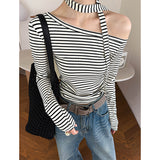 2025  spring new  streamer neck open shoulder design slanted shoulder sexy bottoming knitted sweater 9005-1