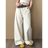 2025  spring new Korean version loose and thin drape casual mopping denim straight wide-leg pants 6398