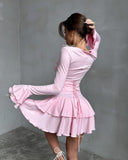 summer season  new  style temperament casual slim sexy ruffle edge long-sleeved dress women