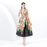 Women's Clothing  Early Spring - Vacation Wrap Lace-Up Style V-Neck Sleeveless Long Vintage Printed Dress