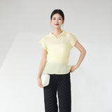 2025 short-sleeved women's t-shirt design sense 2025 summer new lapel solid color simple versatile pullover commuter top