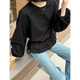 2025  spring new Korean  small stand-up collar double-layer ruffle hem drawstring bow shirt 88003
