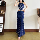 2025 style  spring new women's clothing polka dot neck hanging waist navel small vest hip skirt