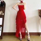 2025 style  spring new women's clothing irregular ruffle edge layered cake skirt tube top dress