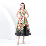 Women's Clothing  Early Spring - Vacation Wrap Lace-Up Style V-Neck Sleeveless Long Vintage Printed Dress
