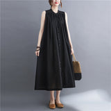 summer new Korean version loose large size fat MM retro literary sleeveless dress solid color commuter dress
