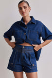 2025 Popular trade New  summer,  women's clothing casual retro loose shirt denim shorts set