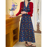 2025 Orange Zhi spring new floral suspender dress + Ankara red shawl seaside two-piece long dress 68061