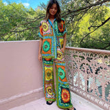 M  New   fashion personalized printing short-sleeved vacation leisure loose two-piece set
