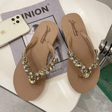 WOLOONG Women's Rhinestone Platform Flip-flops Summer Outdoor Fashion Korean Style Slippers