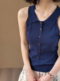 2025  spring new polo collar vest women's wear chic slim lapel sleeveless short top 061-1