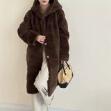 2025 Solid color  friendly mink hooded single-breasted imitation mink coat, high-end ferret coat to keep warm, new in autumn and winter