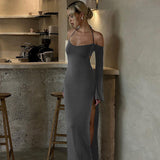 2025 Popular trade women's clothing popular summer sexy backless split solid color neck strap tube top dress