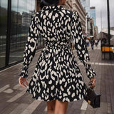 New  Hot Trade 2025 Women's Clothing popular Summer Lapel Three Button Long Sleeve Leopard Print Dress