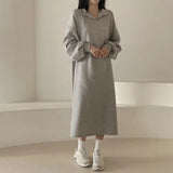 WOLOONG Japan Korean version solid color autumn and winter POLO collar spring and autumn 2023 new velvet loose lazy style long dress