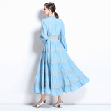 Gentle Wind Temperament Dress Spring Women's Design Sense Hollow Lace Splicing Bubble Sleeve Long Dress Holiday Dress