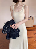 2025  spring new Korean version knitted sweater women's long thin waist design temperament suspender skirt 128-1