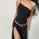 2025 style  spring new women's clothing solid color sleeveless hip-wrapped fishtail skirt high slit long dress dress