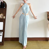 2025 style  spring new women's clothing waist thin temperament long dress deep V-neck sleeveless dress