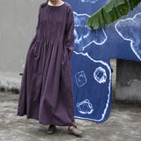 Shan Qian Nianyi, design sense, spring and autumn cotton and linen retro literature and art loose and thin handmade organ pleated robe dress