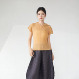 2025 short-sleeved women's t-shirt design sense 2025 summer new lapel solid color simple versatile pullover commuter top