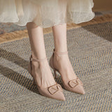 WOLOONG Women's High Summer Fashion Ankle-strap Buckle Thick Heels
