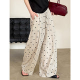 2025  summer new polka dot elastic waist drawstring linen wide-leg pants loose lazy wind 8111-1