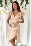 Popular trade 2025 women's clothing popular summer new sexy V-neck pleated waist lotus leaf sleeve solid color dress