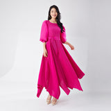 2025 Popular trade long dress large size women's summer dress high-end lantern sleeves irregular temperament pleated skirt