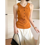 2025  spring new polo collar vest women's wear chic slim lapel sleeveless short top 061-1