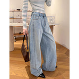 2025  Spring New Korean Edition Hong Kong Style Trend Personality High Street Trend Washed Denim Pants 5039